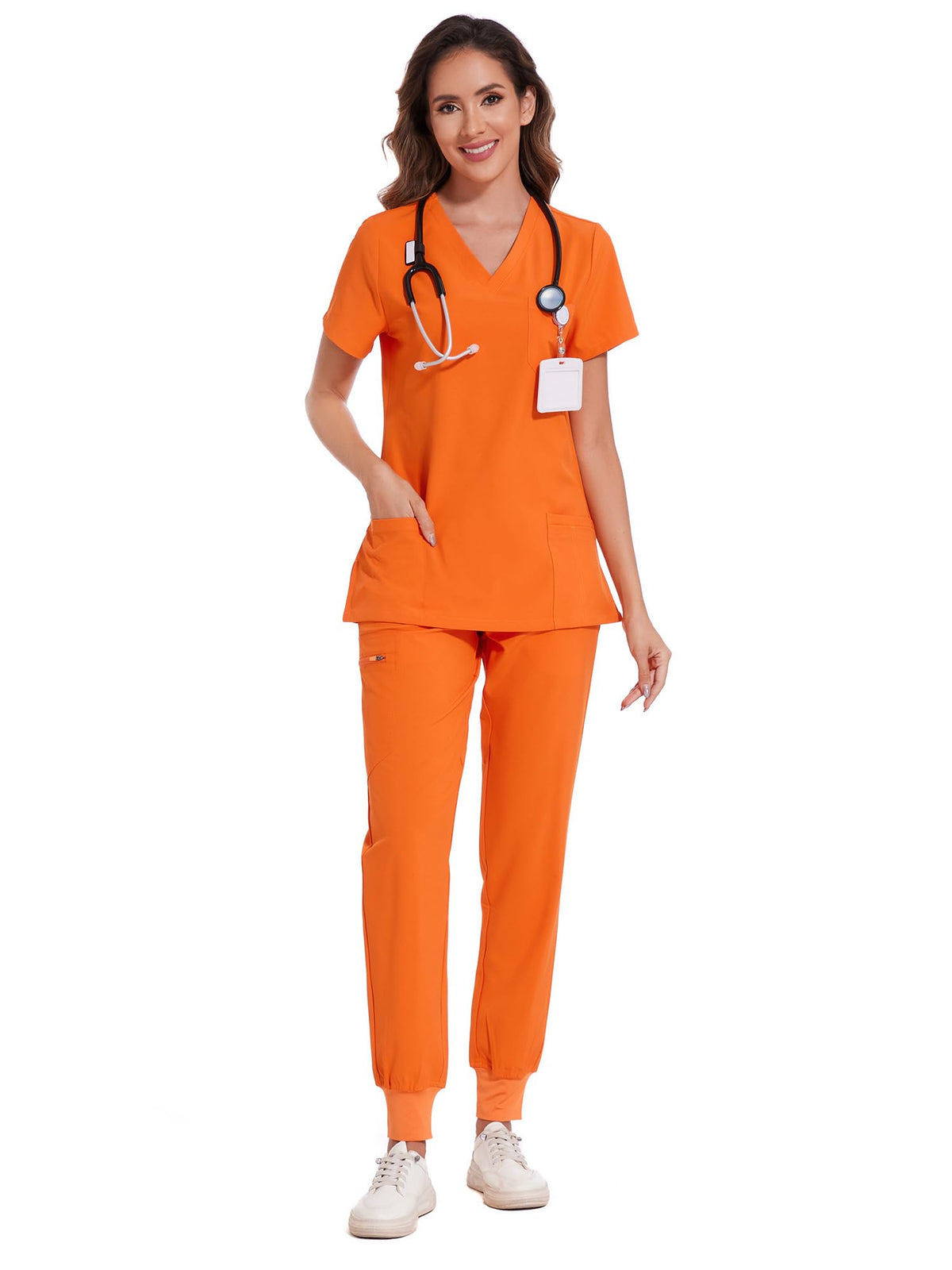 COZYFIT Scrubs for Women Set - Stretch V-Neck & Jogger Pant with 9 Pockets
