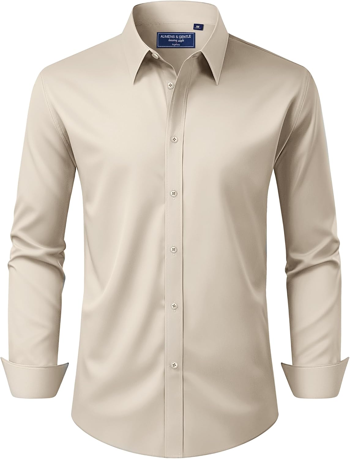 Alimens & Gentle Men's Dress Shirt Regular Fit Stretch Stain Shield Long Sleeve Solid Business Wedding Button Down Shirts