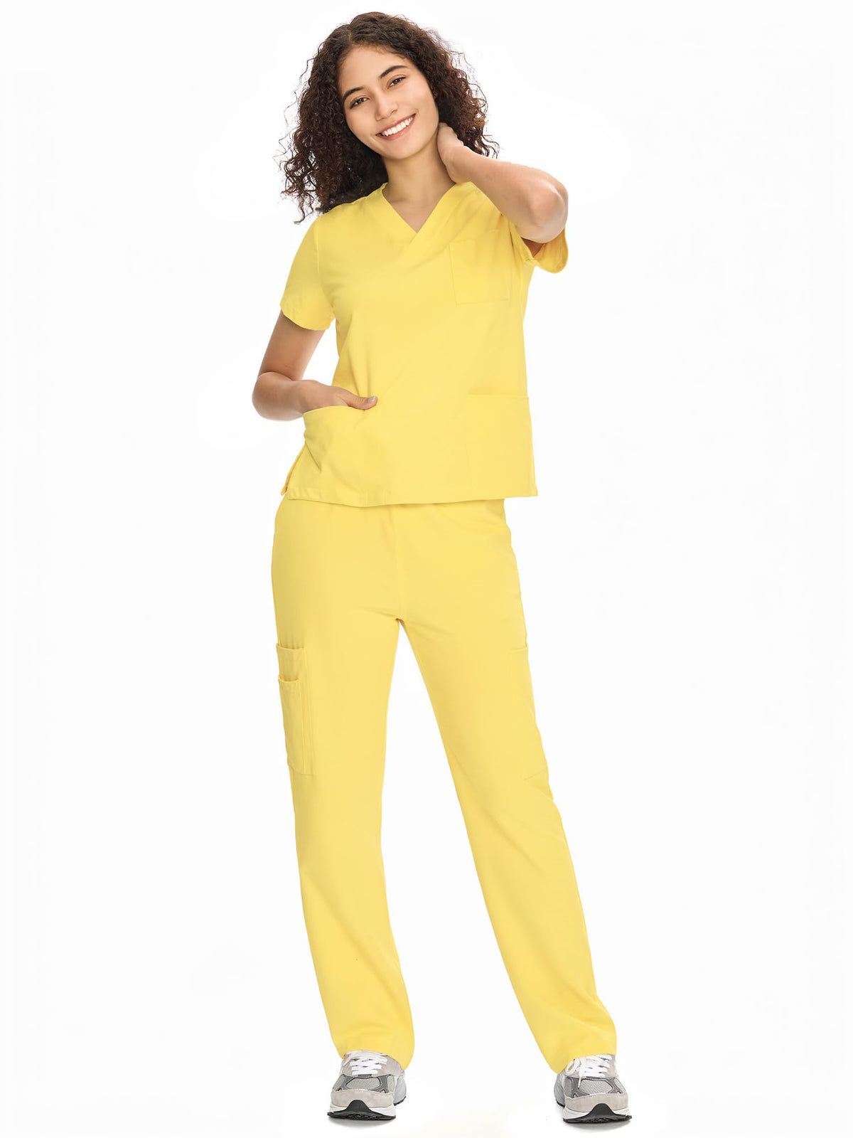 COZYFIT Scrubs for Women Set - V-Neck & Straight Leg Pants with 9 Pockets