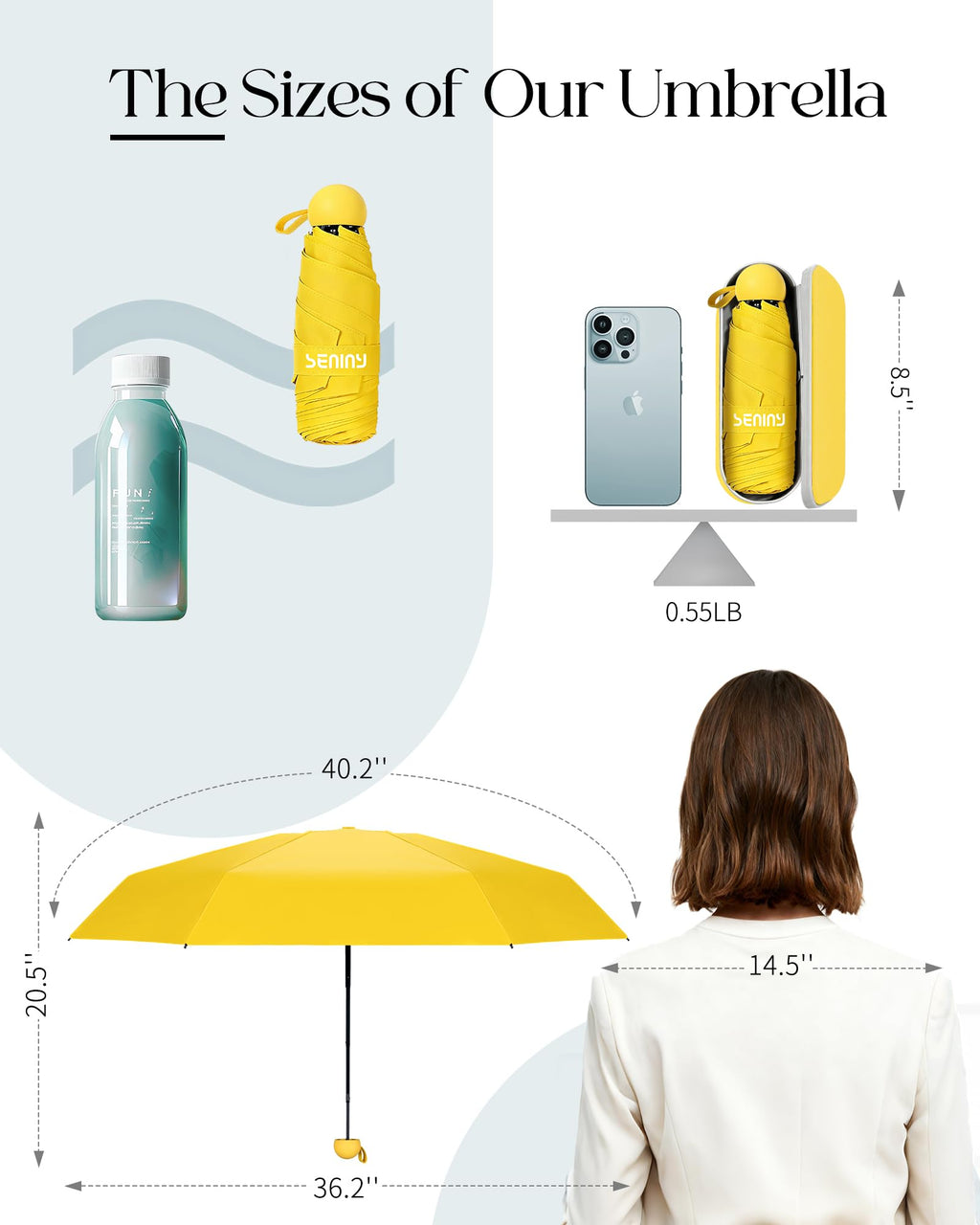 Seniny Mini Travel Umbrella with Case, Compact Pocket Size UV Sun & Rain