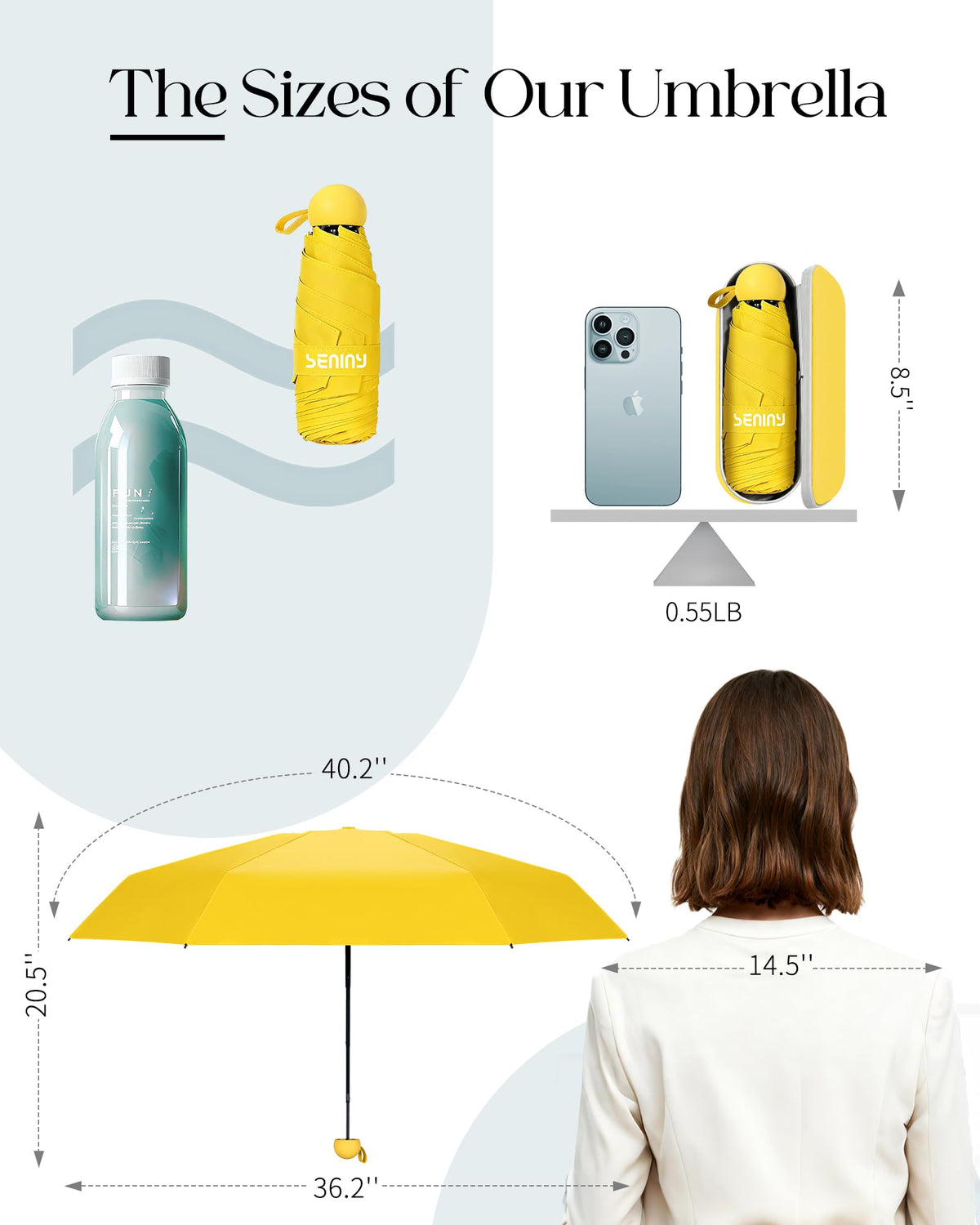 Seniny Mini Travel Umbrella with Case, Compact Pocket Size UV Sun & Rain