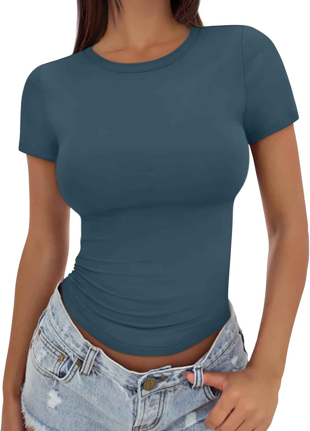 Trendy Queen Womens Fitted Short Sleeve Shirt Buttery Soft Top Stretchy Tee