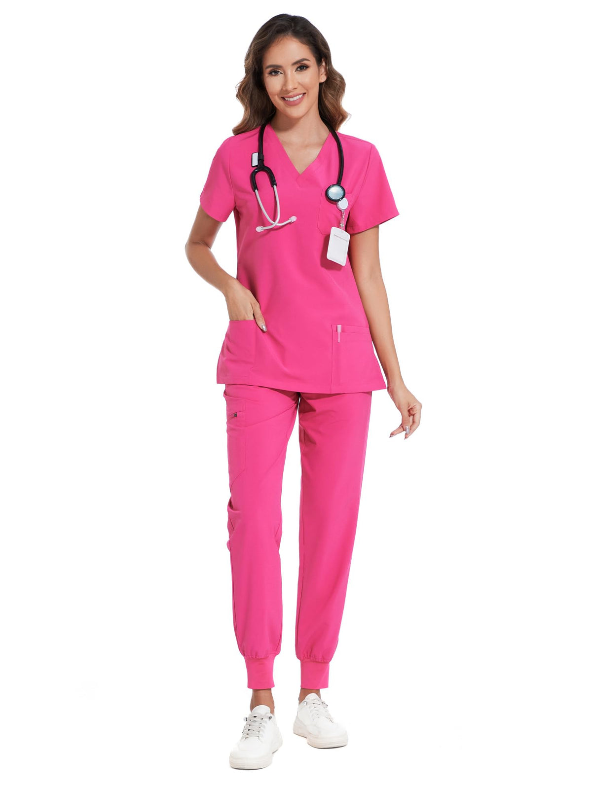 COZYFIT Scrubs for Women Set - Stretch V-Neck & Jogger Pant with 9 Pockets