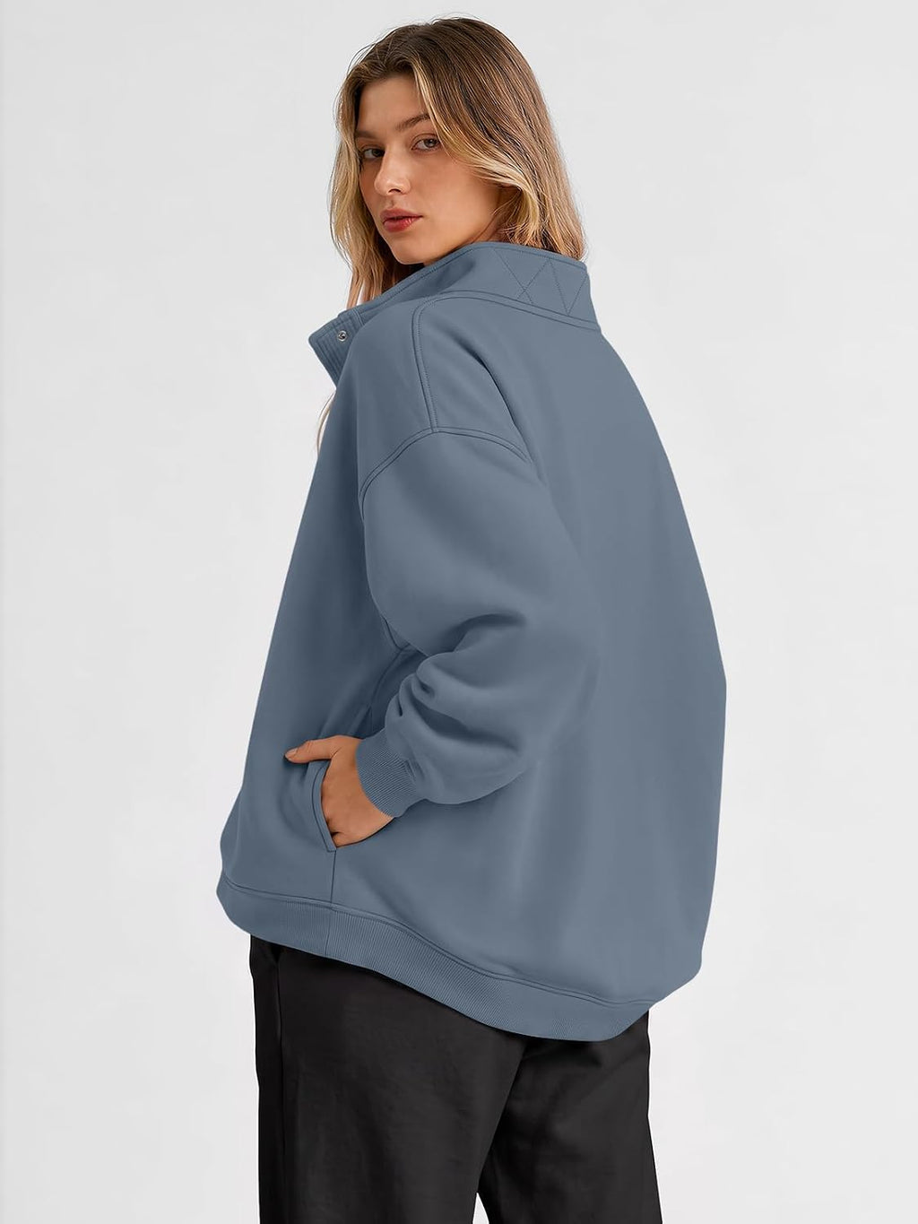 Trendy Queen Womens Oversized Sweatshirts with Snap Button Henley Collar
