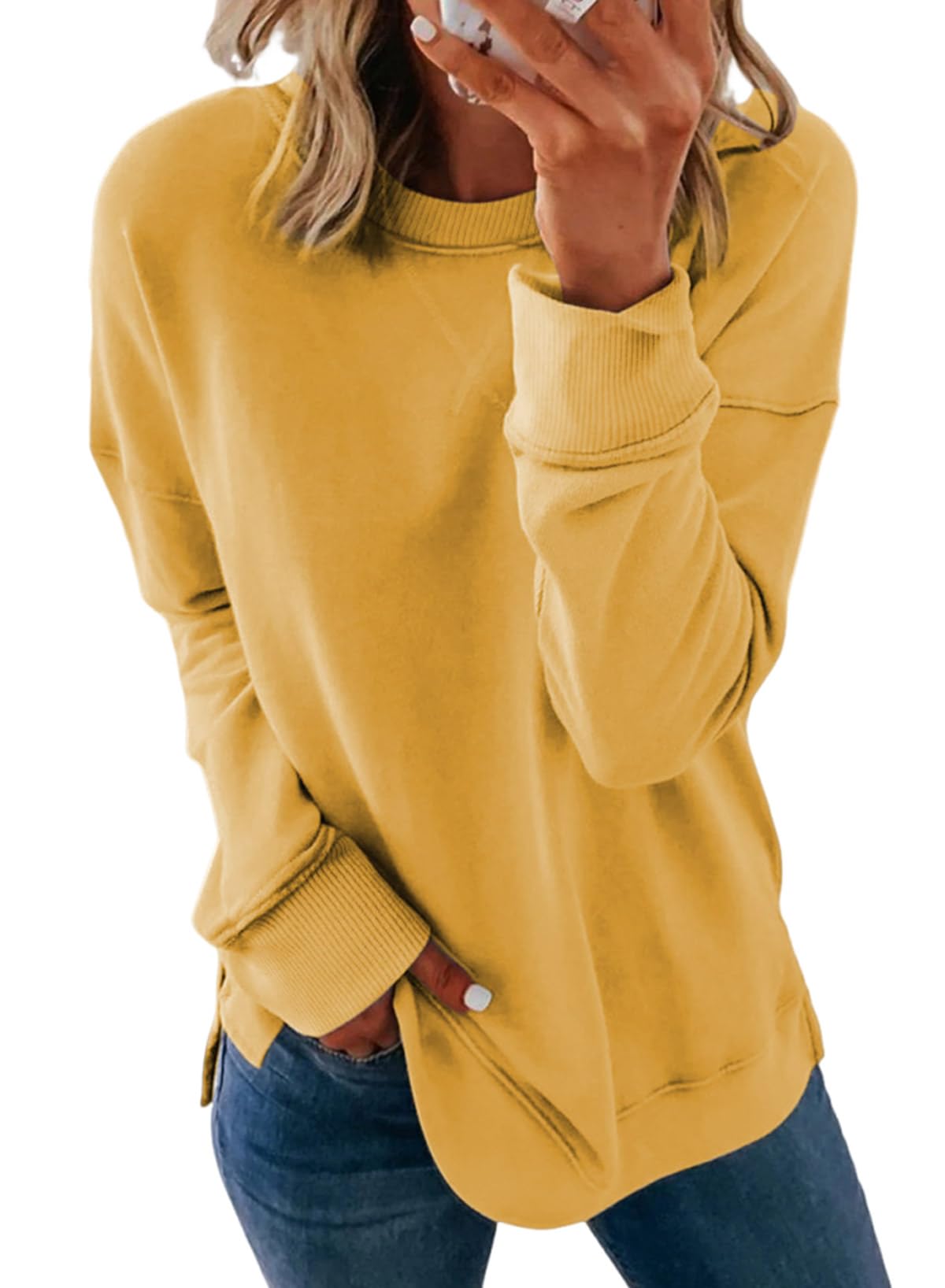 Dokotoo Women's Casual Crew Neck Sweatshirt Loose Long Sleeve Pullover Tops
