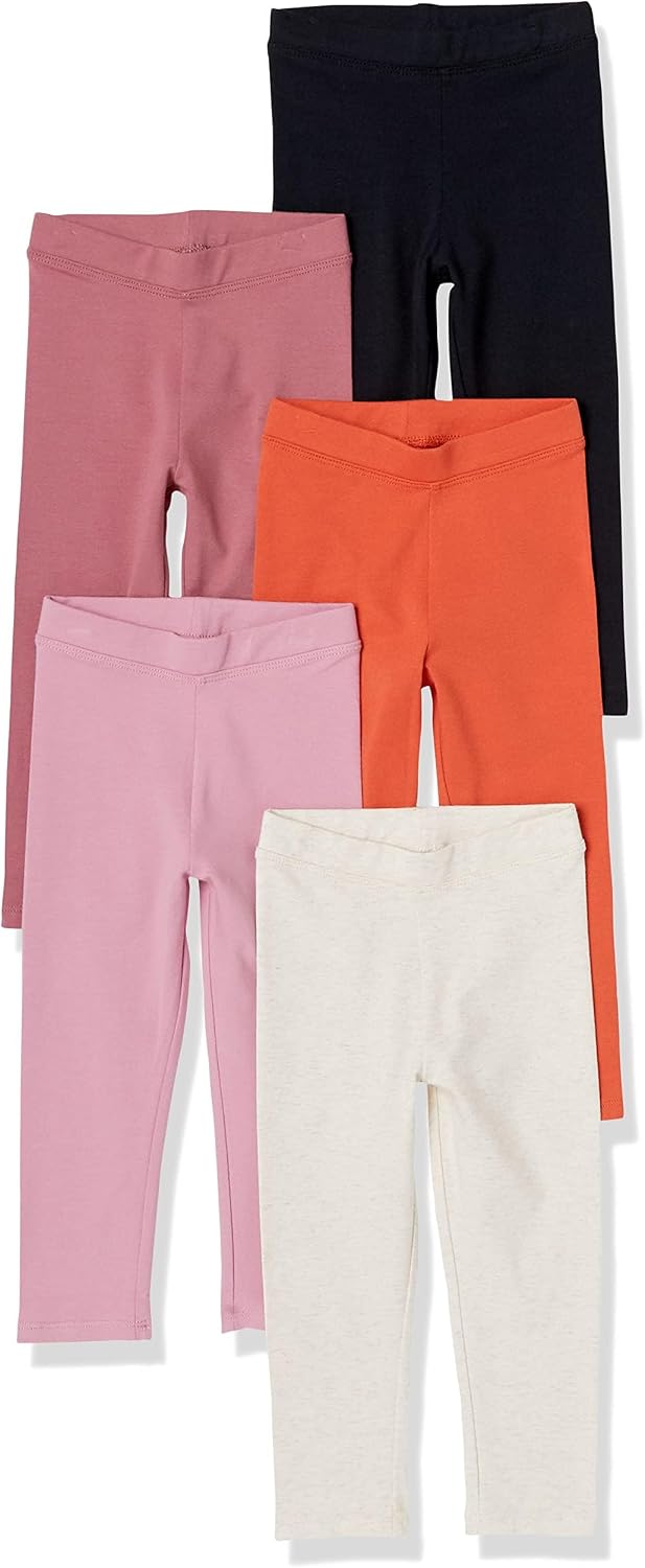 Amazon Essentials Girls' Cotton Stretch Leggings, Multipacks