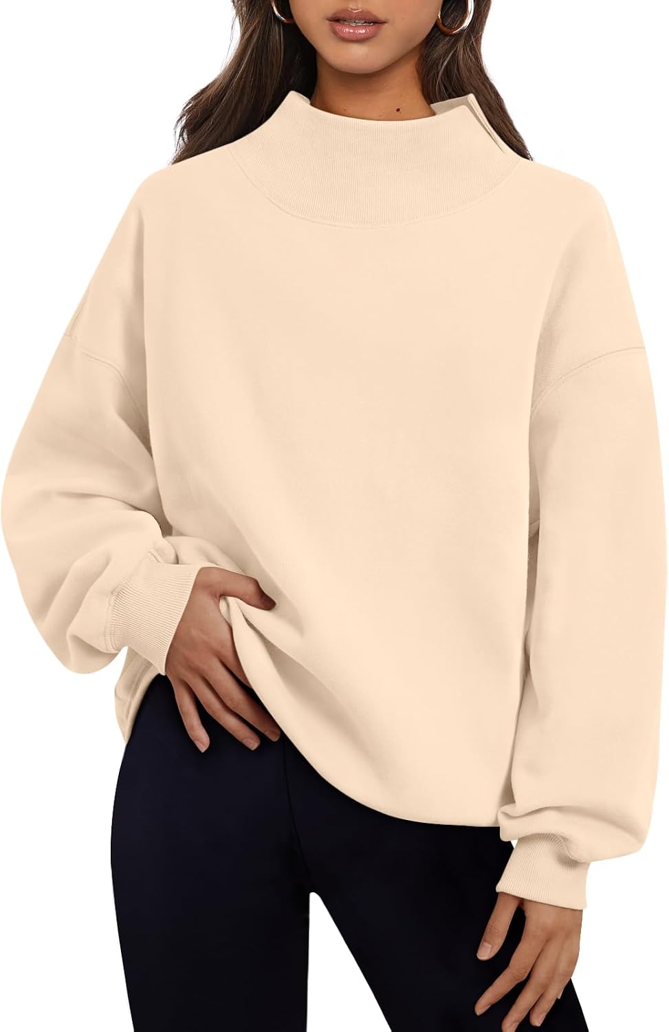 Trendy Queen Womens Mock Neck Sweatshirts Oversized Pullover Fall Outfits