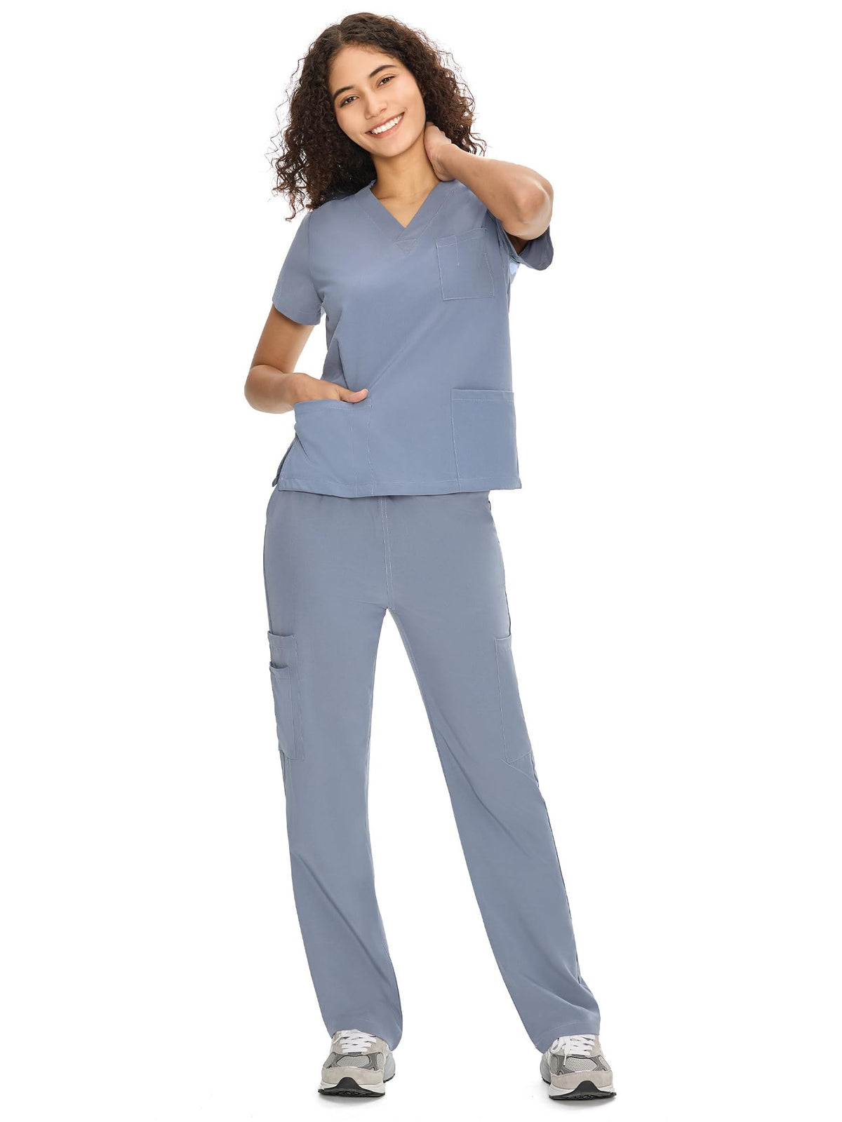COZYFIT Scrubs for Women Set - V-Neck & Straight Leg Pants with 9 Pockets