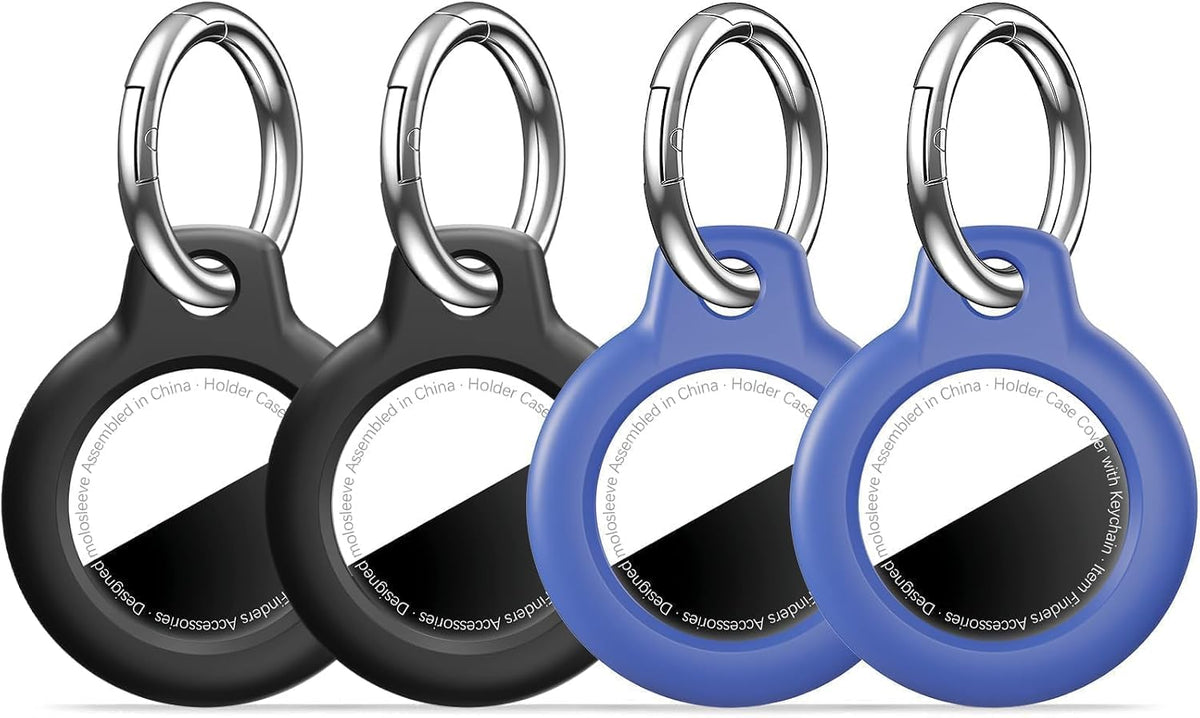 MOLOSLEEVE 1|2|4 Pack Case for AirTag 2nd Gen (2026) & 1st Gen, Shockproof Holder Anti-Scratch Protective Cover for Air Tags, Men's Women's Keyrings & Keychains for Keys, Luggage, Bags, Black