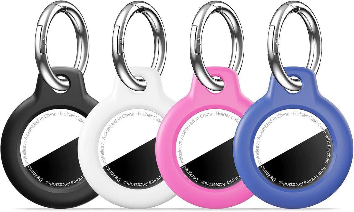 MOLOSLEEVE 1|2|4 Pack Case for AirTag 2nd Gen (2026) & 1st Gen, Shockproof Holder Anti-Scratch Protective Cover for Air Tags, Men's Women's Keyrings & Keychains for Keys, Luggage, Bags, Black