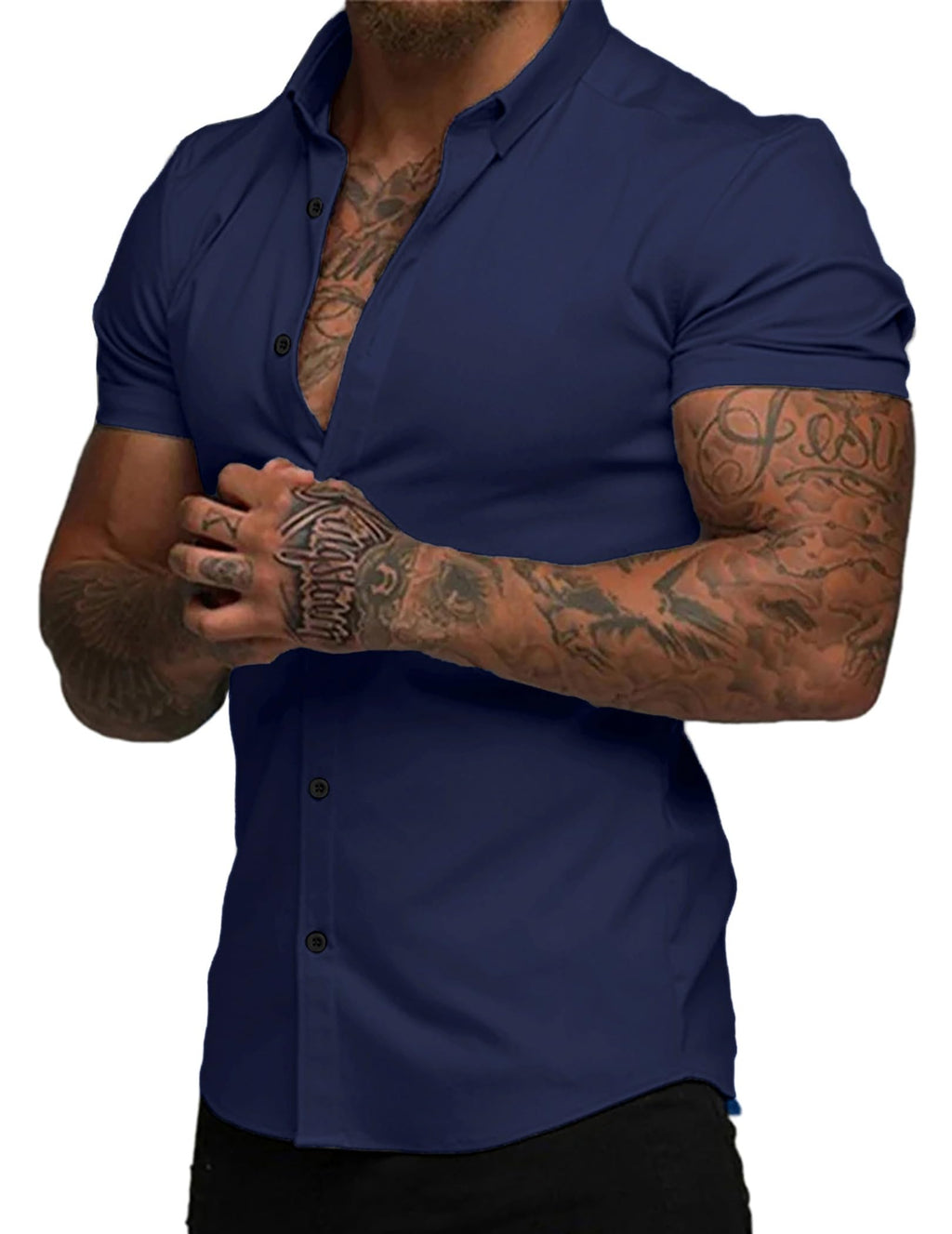JMIERR Men's Muscle Fit High Stretch Wrinkle-Free Button Down Dress Shirts Summer Casual Short Sleeve Shirt