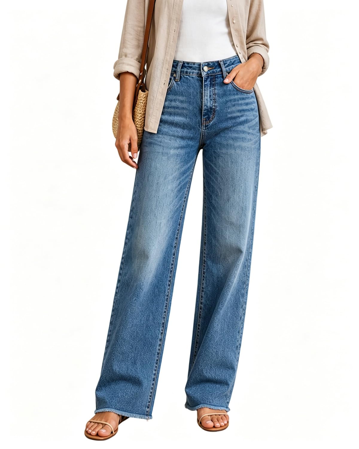 Women's High Waisted Stretchy Straight Leg Jeans Tummy Control Pants