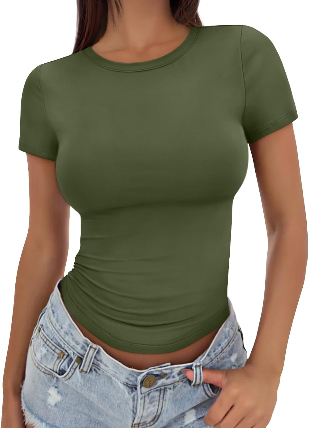 Trendy Queen Womens Fitted Short Sleeve Shirt Buttery Soft Top Stretchy Tee