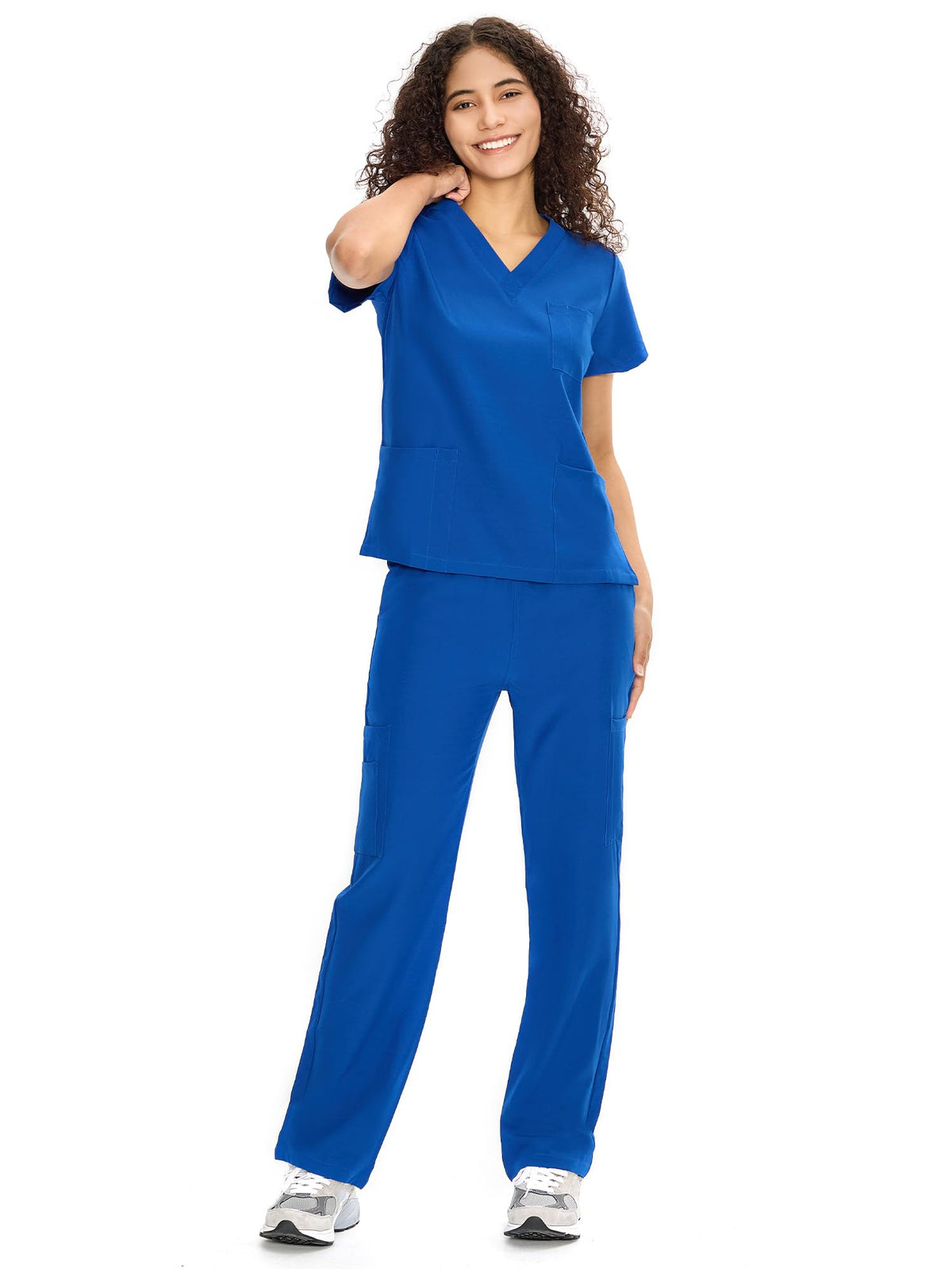 COZYFIT Scrubs for Women Set - V-Neck & Straight Leg Pants with 9 Pockets