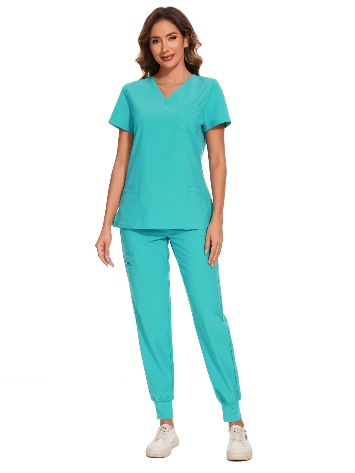 COZYFIT Scrubs for Women Set - Stretch V-Neck & Jogger Pant with 9 Pockets