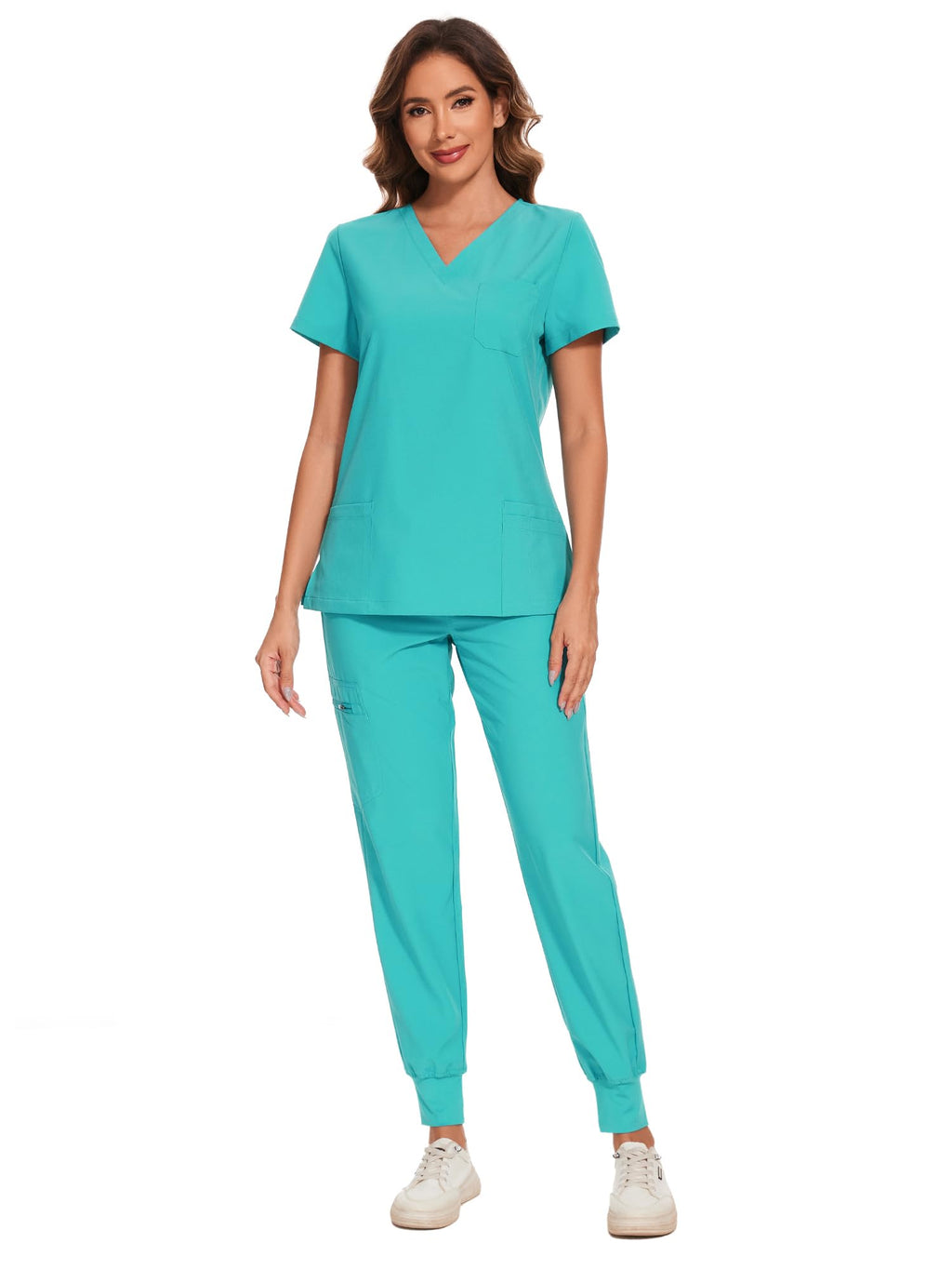 COZYFIT Scrubs for Women Set - Stretch V-Neck & Jogger Pant with 9 Pockets
