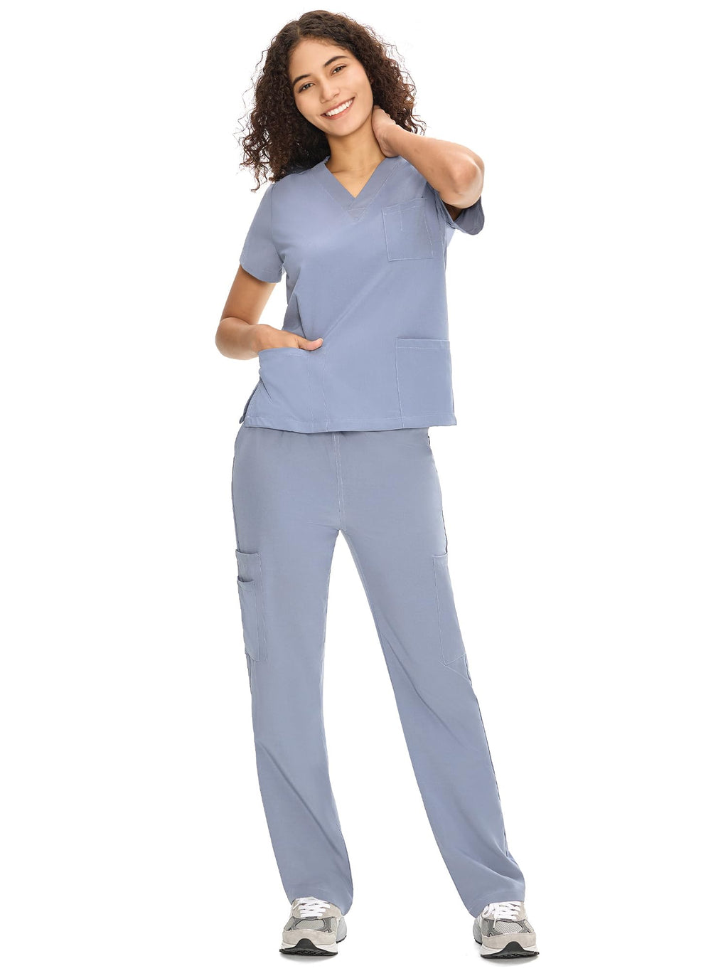 COZYFIT Scrubs for Women Set - V-Neck & Straight Leg Pants with 9 Pockets