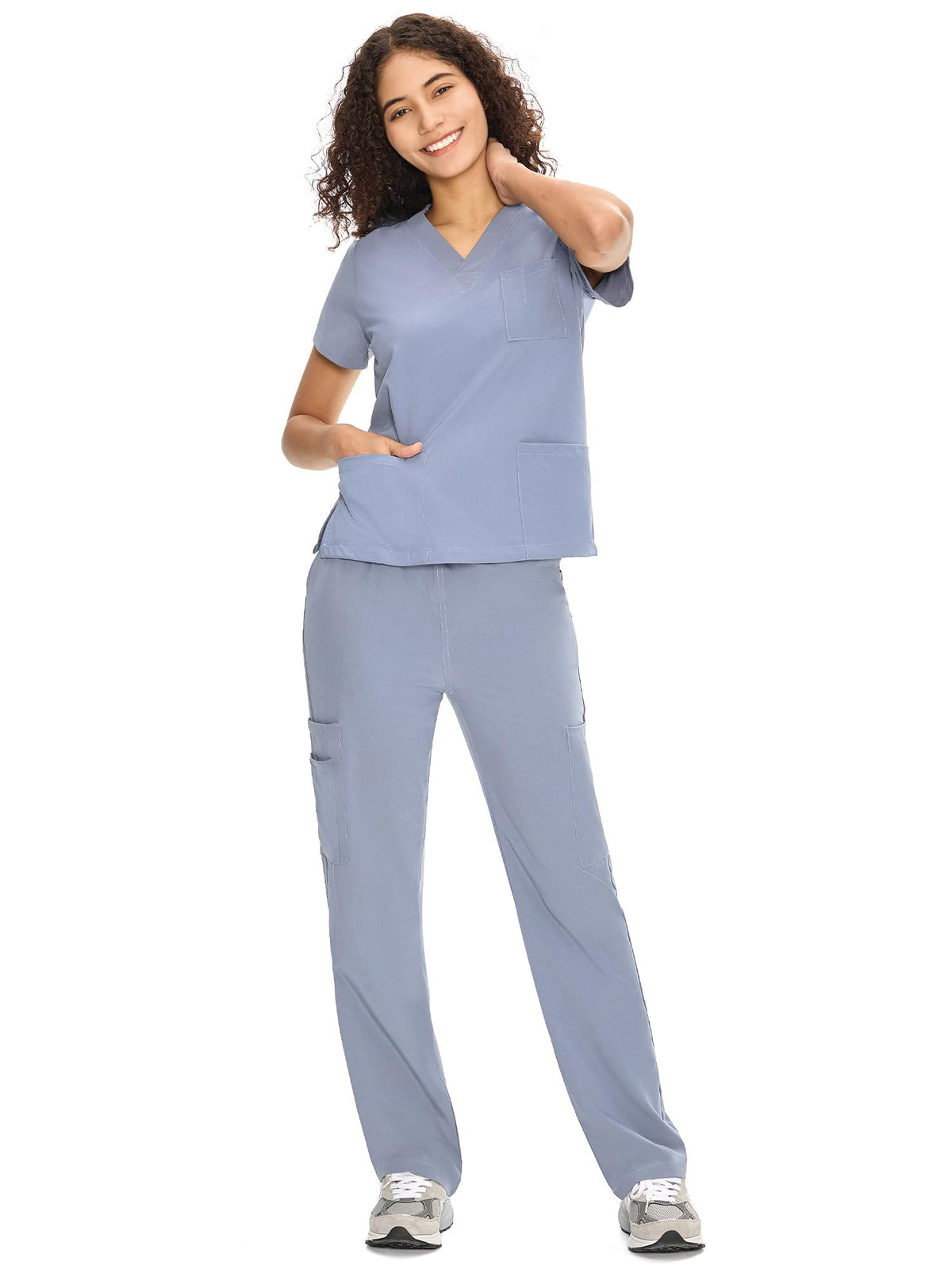 COZYFIT Scrubs for Women Set - V-Neck & Straight Leg Pants with 9 Pockets