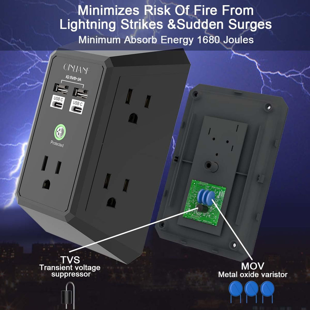 Wall Charger, Surge Protector, QINLIANF 5 Outlet Extender with 4 USB Ports