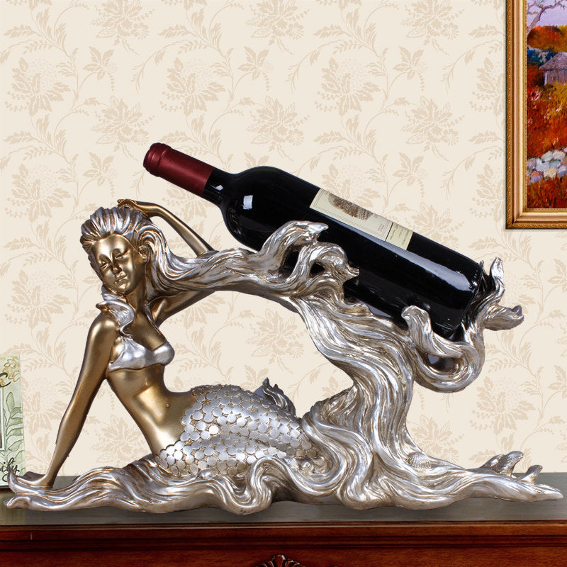 Mermaid Resin Wine Bottle Holder – Decorative Display Stand | Gold & Silver