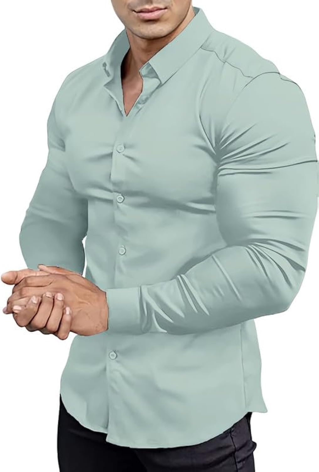 Men’s Muscle Fit Dress Shirts Athletic Slim Fit Long Sleeve Stretch Casual Button Down Shirt