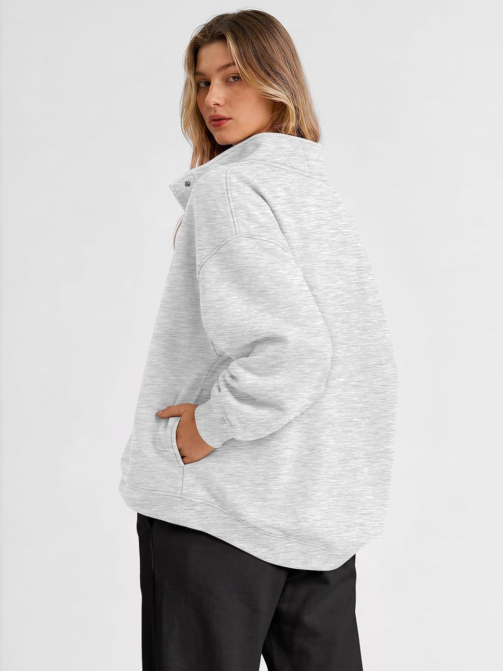 Trendy Queen Womens Oversized Sweatshirts with Snap Button Henley Collar