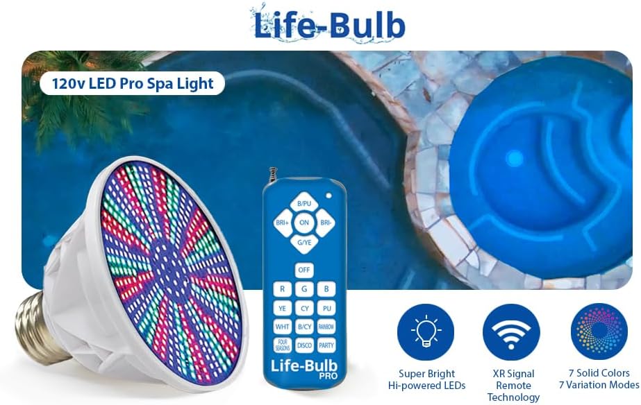 Life-Bulb PRO Color LED Spa Bulb (E26 Base) | Replaces Pentair Amerlite & Hayward AstroLite (120V / 40W) | Lifetime Replacement Program