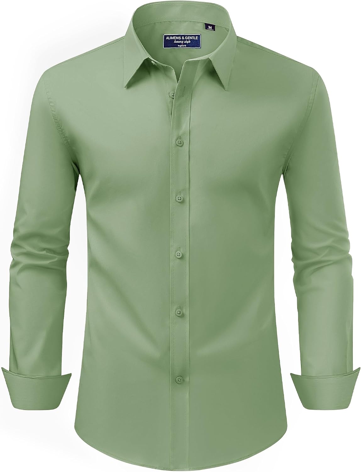 Alimens & Gentle Men's Dress Shirt Regular Fit Stretch Stain Shield Long Sleeve Solid Business Wedding Button Down Shirts