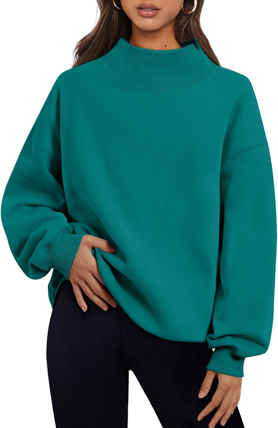 Trendy Queen Womens Mock Neck Sweatshirts Oversized Pullover Fall Outfits