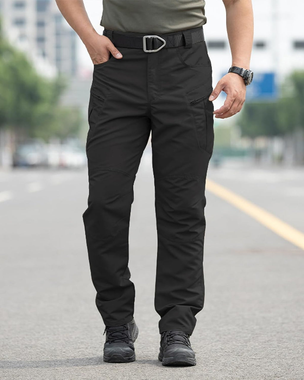 Men's Stretch Tactical Pants Waterproof Ripstop Fabric Cargo Pants Lightweight Casual Hiking Outdoor Work Pants (No Belt)