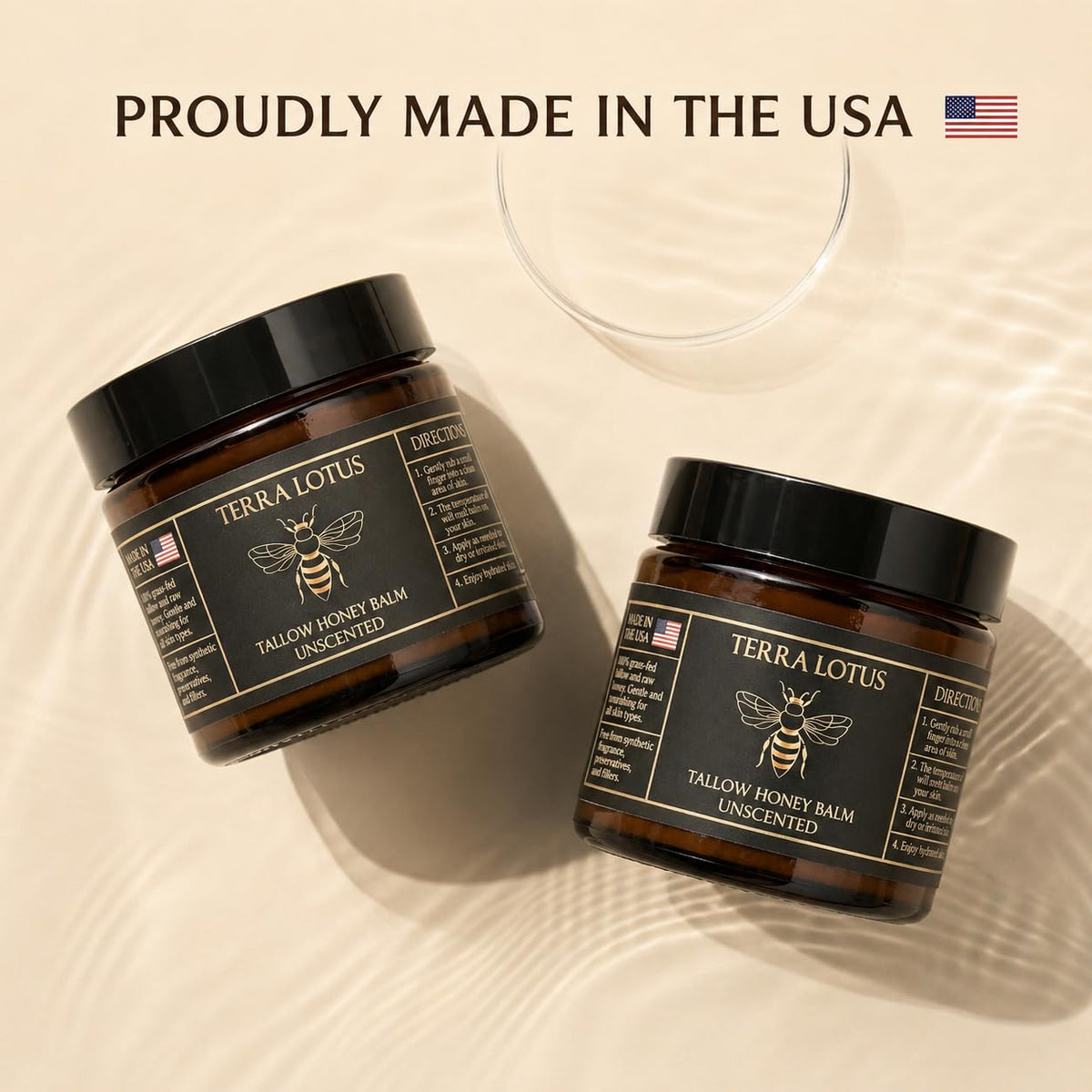 Terra Lotus - Organic Grass-Fed Beef Tallow Balm with Raw Honey - Moisturizing Cream - Handmade All-Natural Moisturizer (4 Oz, Unscented)