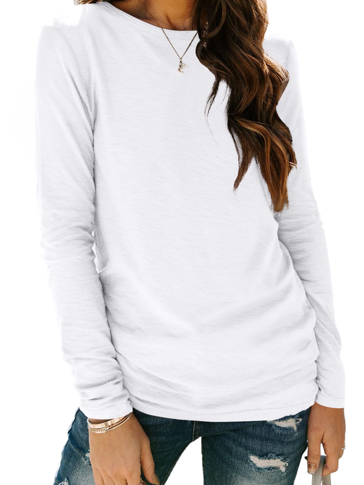 AUTOMET Women's Long Sleeve Crewneck Shirts Casual Basic Tops