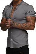JMIERR Men's Muscle Fit High Stretch Wrinkle-Free Button Down Dress Shirts Summer Casual Short Sleeve Shirt