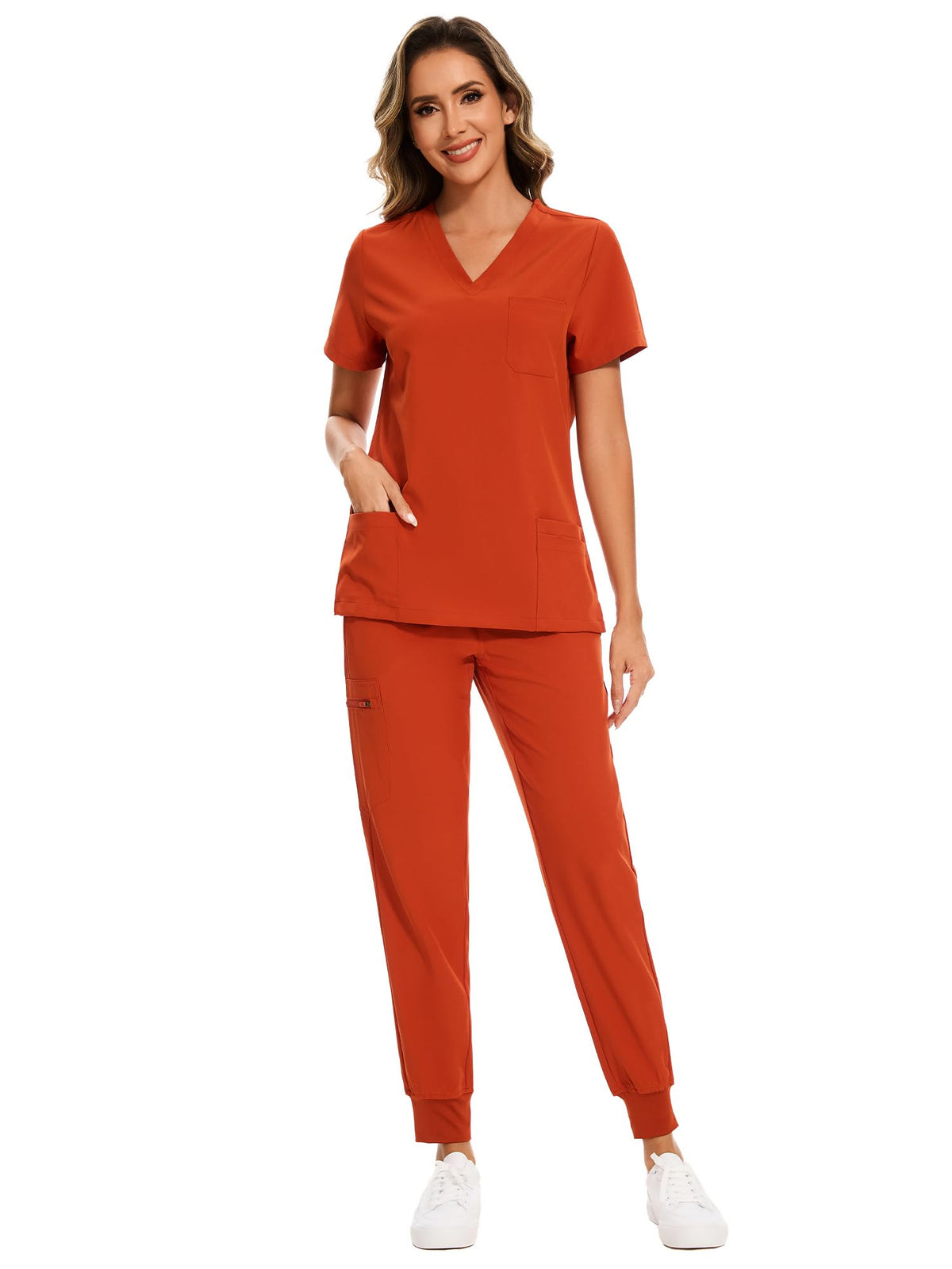 COZYFIT Scrubs for Women Set - Stretch V-Neck & Jogger Pant with 9 Pockets