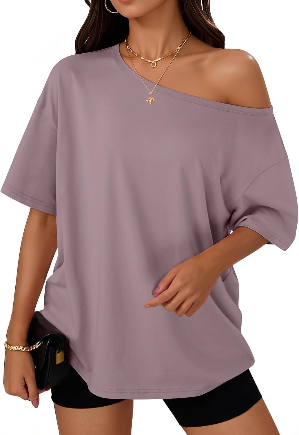 Trendy Queen Womens Off the Shoulder Tops Oversized Summer T-Shirts 2026