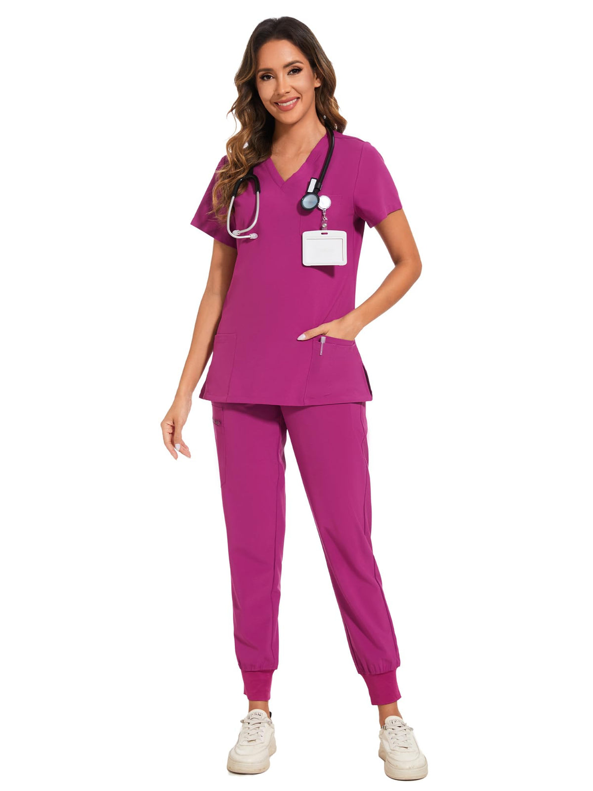 COZYFIT Scrubs for Women Set - Stretch V-Neck & Jogger Pant with 9 Pockets