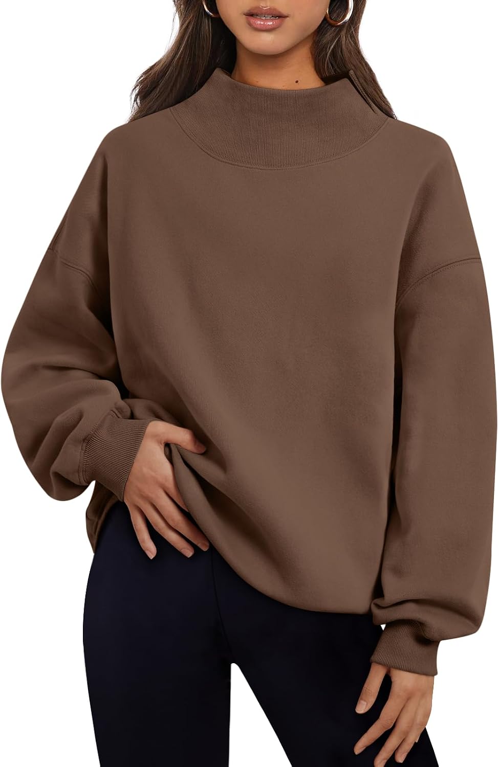 Trendy Queen Womens Mock Neck Sweatshirts Oversized Pullover Fall Outfits
