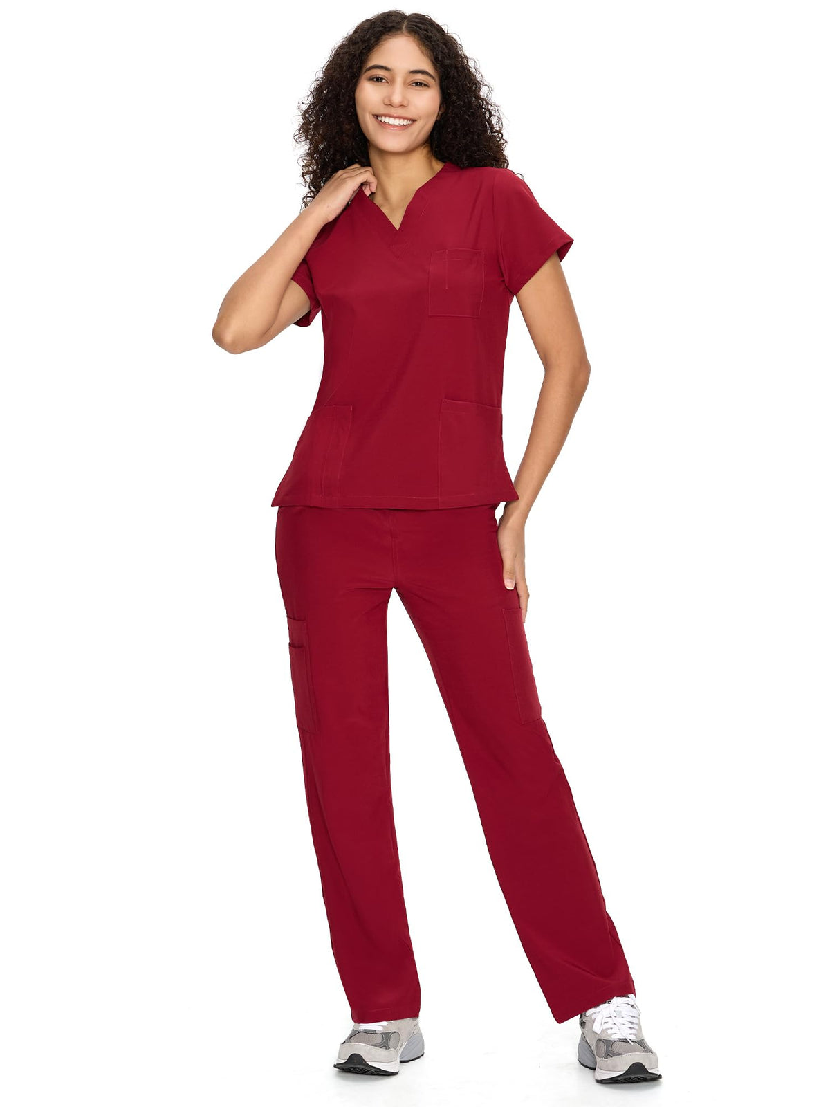 COZYFIT Scrubs for Women Set - V-Neck & Straight Leg Pants with 9 Pockets