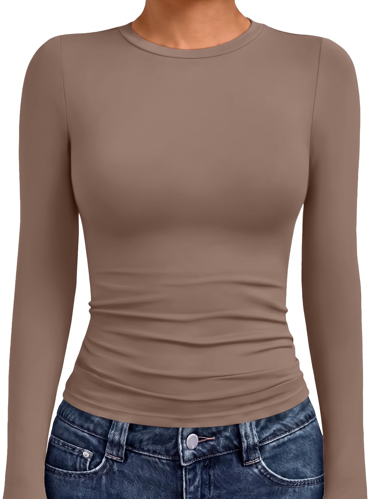AUTOMET Womens Crew Neck Long Sleeve Shirts Compression Underscrubs Tops