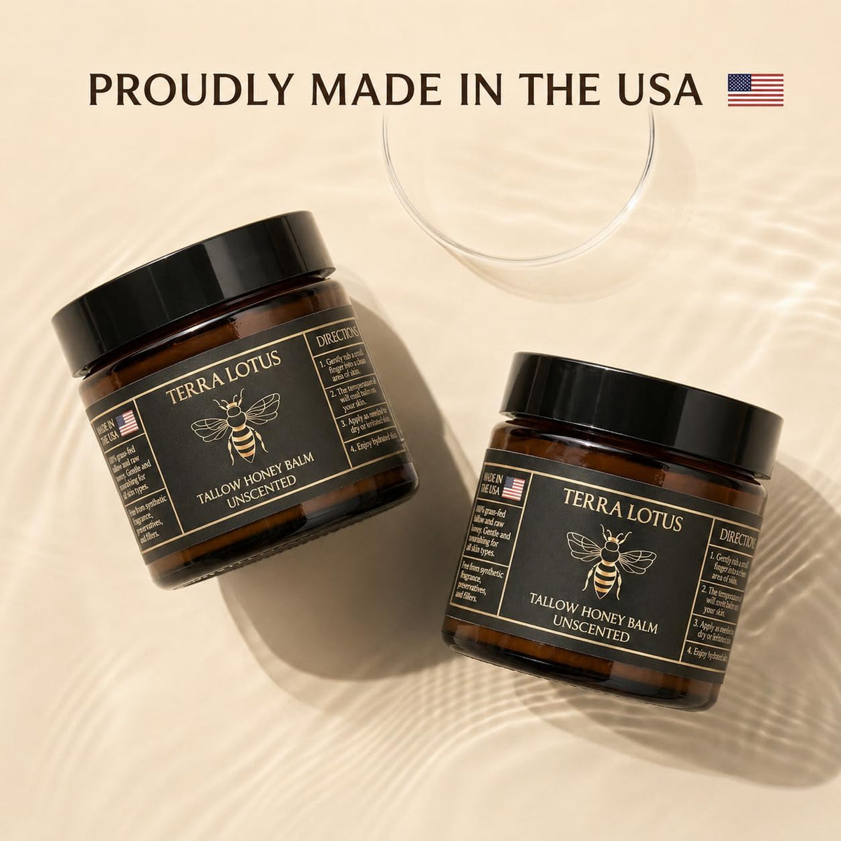 Terra Lotus - Organic Grass-Fed Beef Tallow Balm with Raw Honey - Moisturizing Cream - Handmade All-Natural Moisturizer (4 Oz, Unscented)
