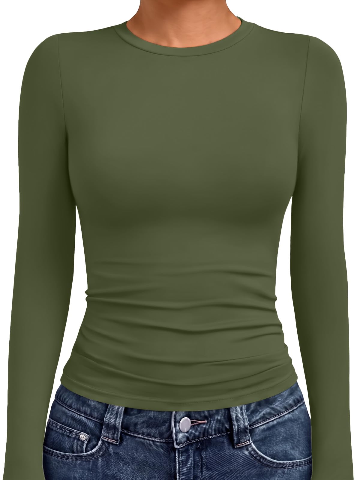 AUTOMET Womens Crew Neck Long Sleeve Shirts Compression Underscrubs Tops