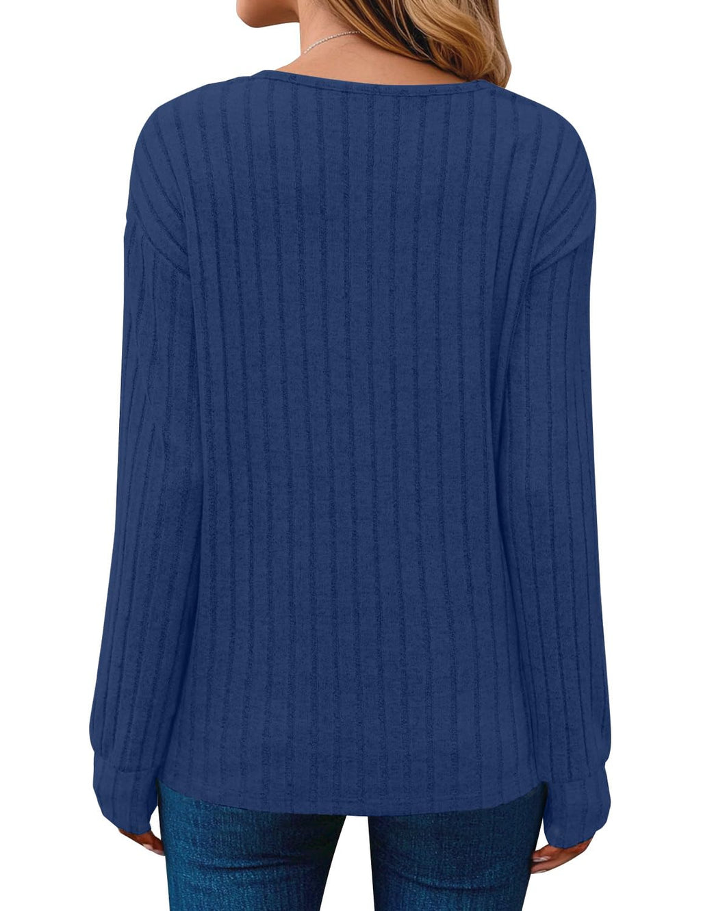 JUSTFASHIONNOW Long Sleeve V Neck Shirts for Women Lightweight Sweaters