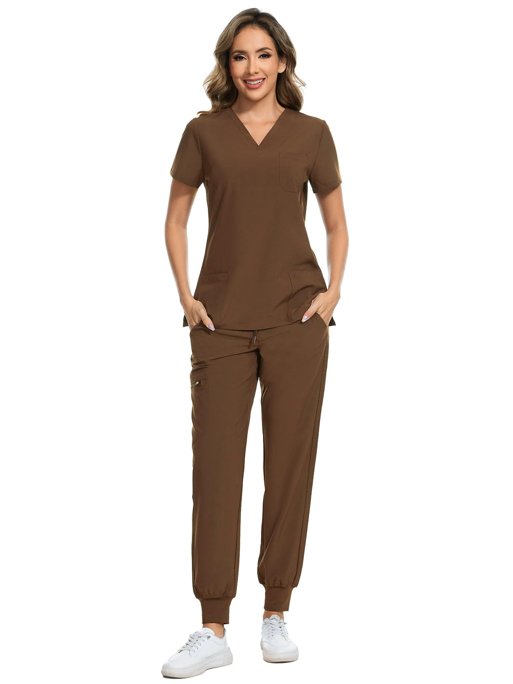 COZYFIT Scrubs for Women Set - Stretch V-Neck & Jogger Pant with 9 Pockets
