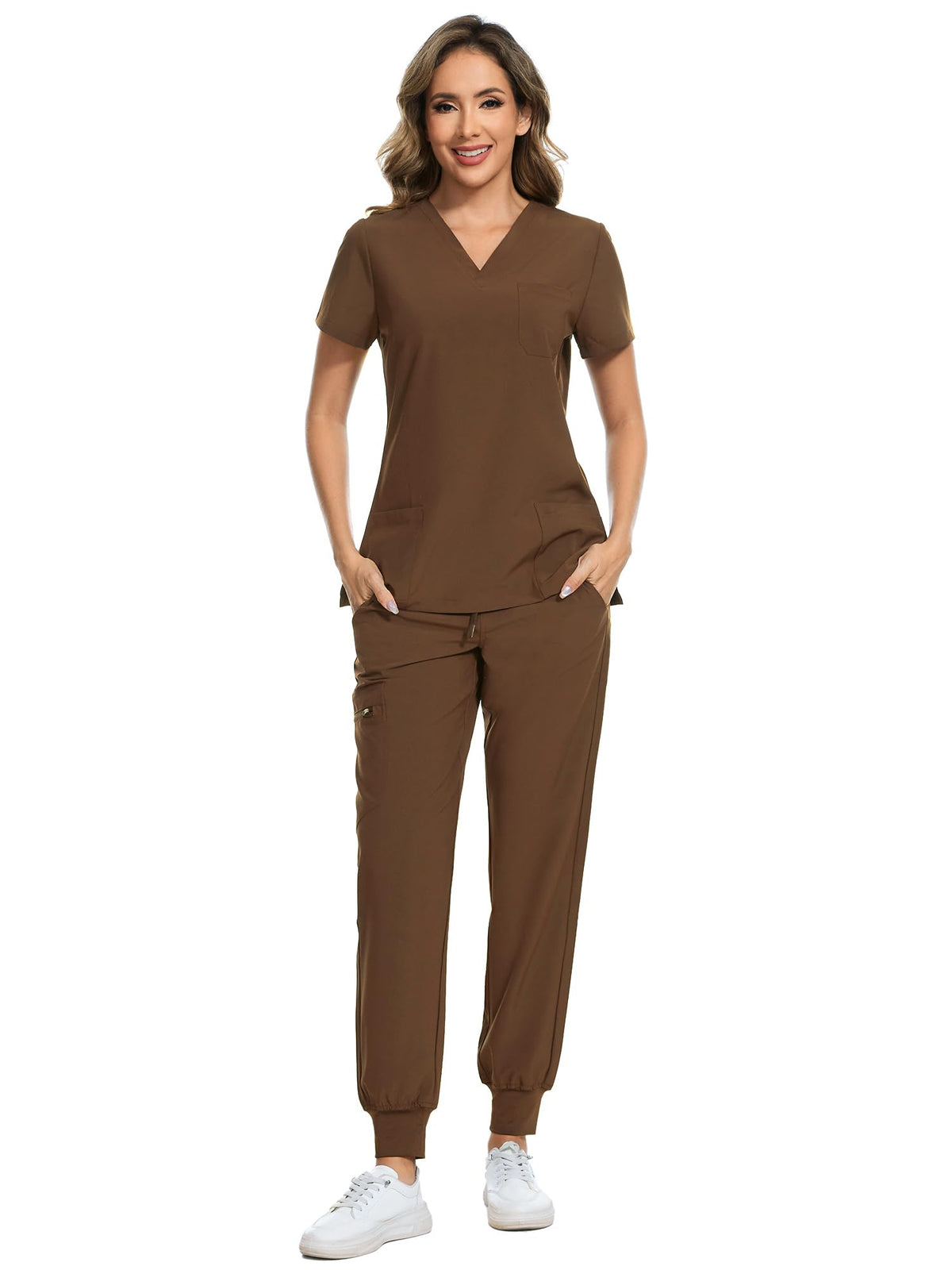 COZYFIT Scrubs for Women Set - Stretch V-Neck & Jogger Pant with 9 Pockets