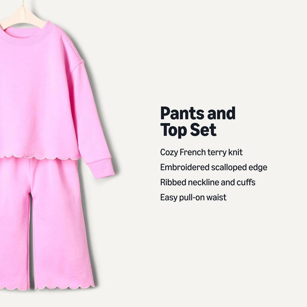 Amazon Essentials x Sofia Grainge Toddlers and Baby Girls' French Terry Sweatshirt Pant and Top Set