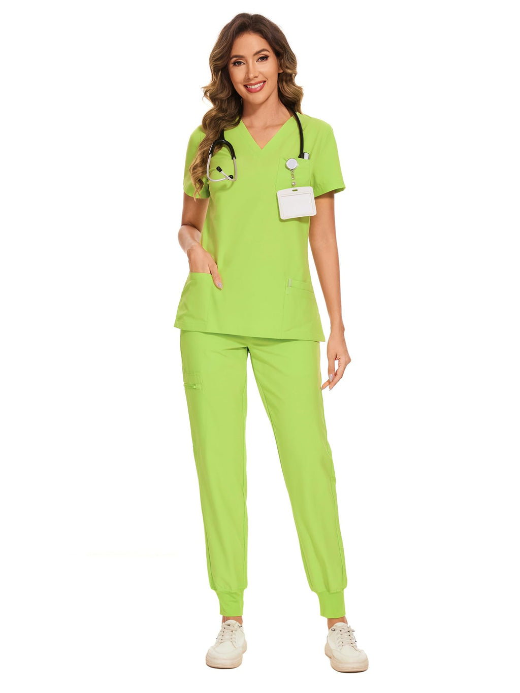 COZYFIT Scrubs for Women Set - Stretch V-Neck & Jogger Pant with 9 Pockets
