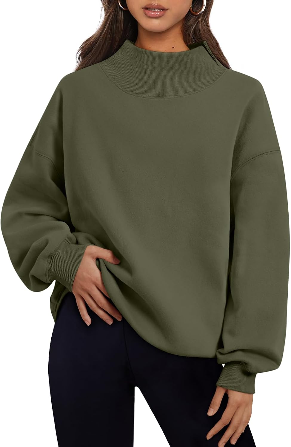 Trendy Queen Womens Mock Neck Sweatshirts Oversized Pullover Fall Outfits