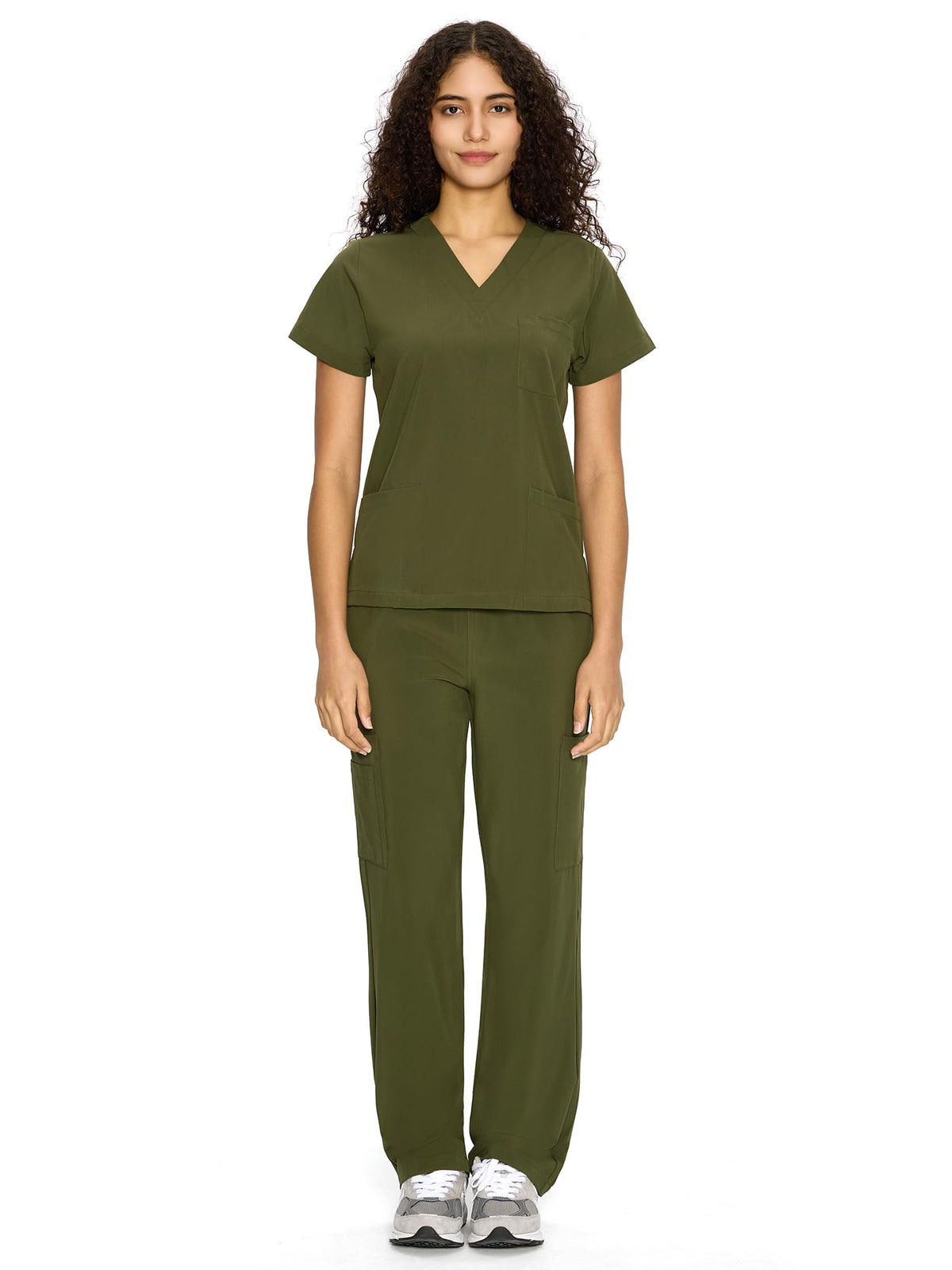 COZYFIT Scrubs for Women Set - V-Neck & Straight Leg Pants with 9 Pockets