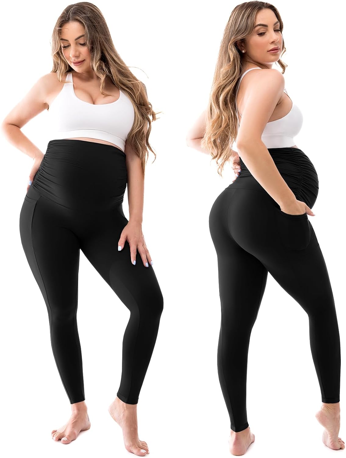 Walifrey Maternity Leggings with Pockets Over the Belly