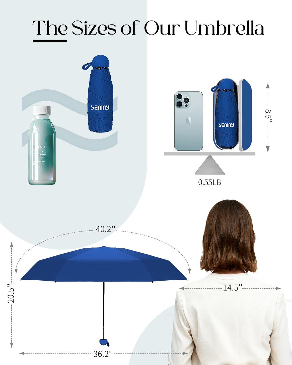 Seniny Mini Travel Umbrella with Case, Compact Pocket Size UV Sun & Rain